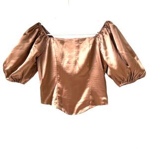 Womens New Satin Puff Sleeve Top S XS